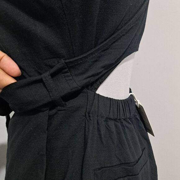 Marine Layer Tencel Blend Eloise Belted Jumpsuit Peekaboo Cutout XS Black NWT - Picture 10 of 15